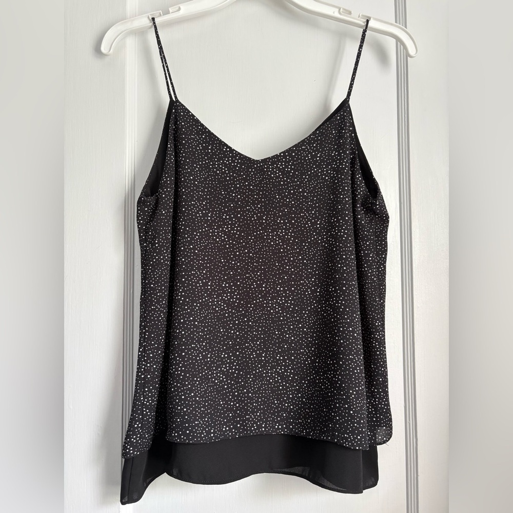 Paper Crane Layered V-Neck Spaghetti Straps Black Polka Dots Cami Top, Sz: Small